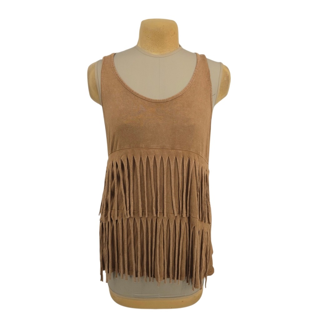 Blue Buttercup Fringe Tank Top Womens M Brown Faux Suede Boho Festival Western
